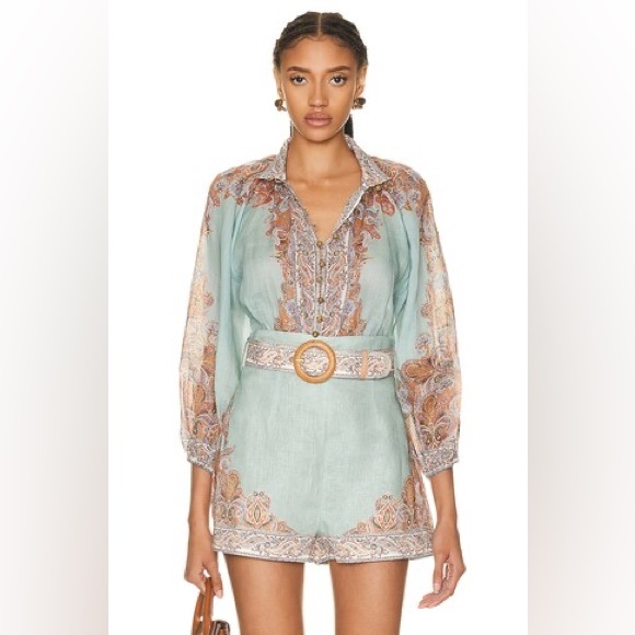 Zimmermann Pants - Zimmermann Devi Billow Ramie Blouse & Devi Tuck Short Set